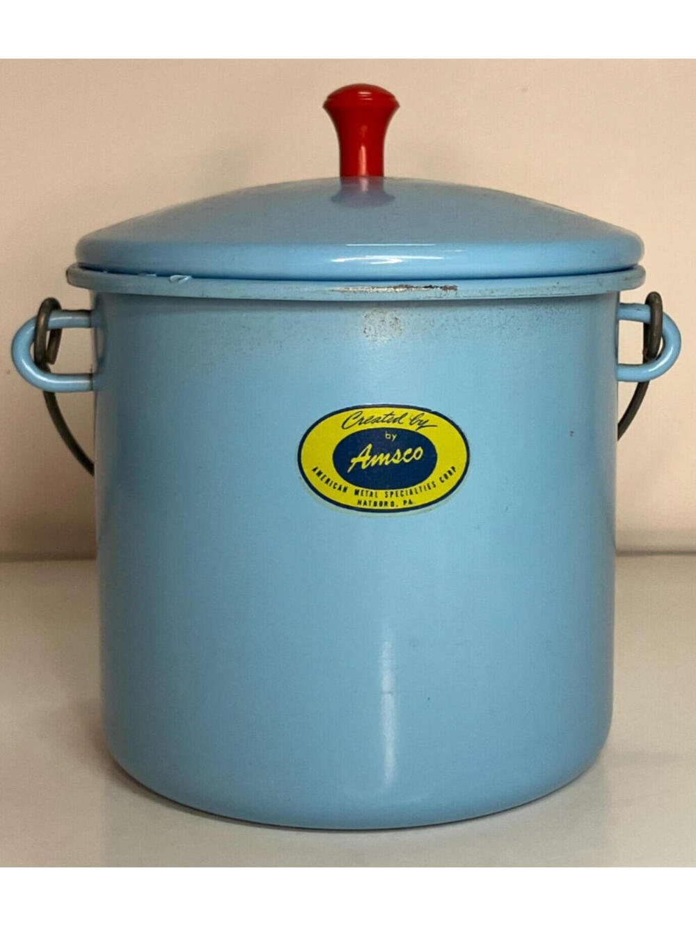 Vintage AMSCO Salesman Evenflo 6 Glass Bottles Rack & Blue Enamel Sterilizer Pot